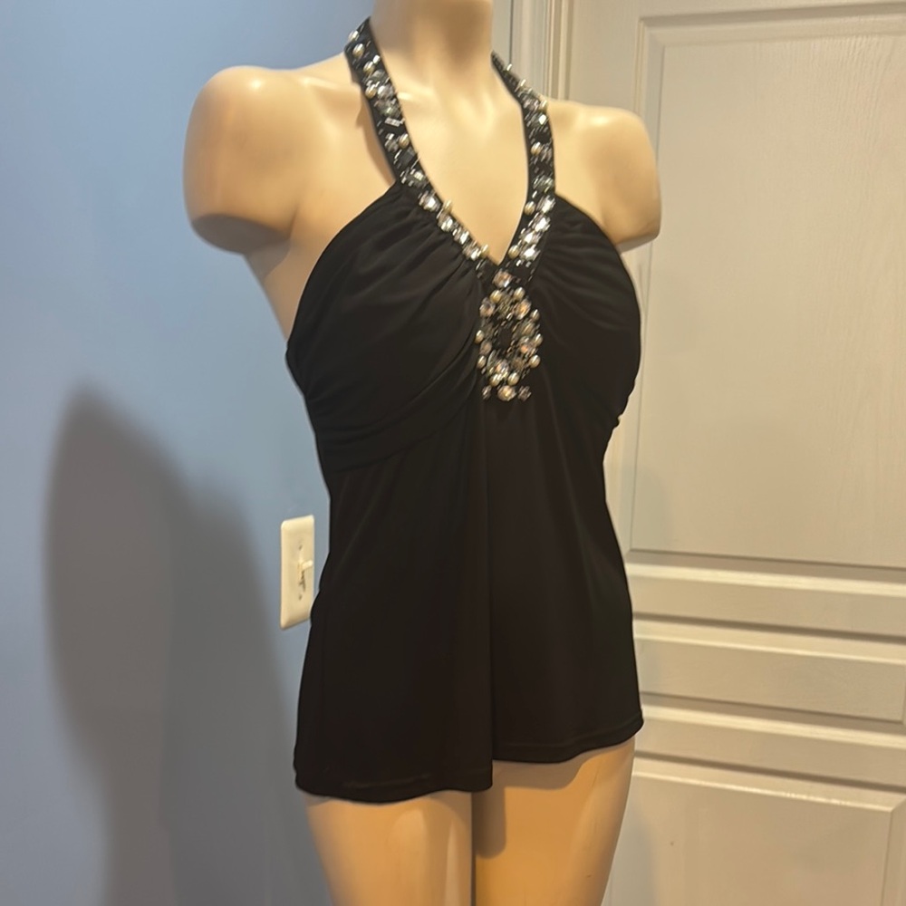 Elegant Black Embellished Women's Tank Top